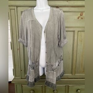 POL Gray Button-Up Top